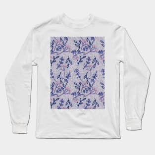 Botanicals and Dots - Hand Drawn Design - Blue, Pink, Purple, Indigo, and White Long Sleeve T-Shirt